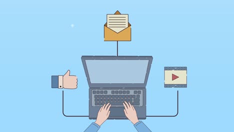 animación de trabajo digital con portátil e íconos