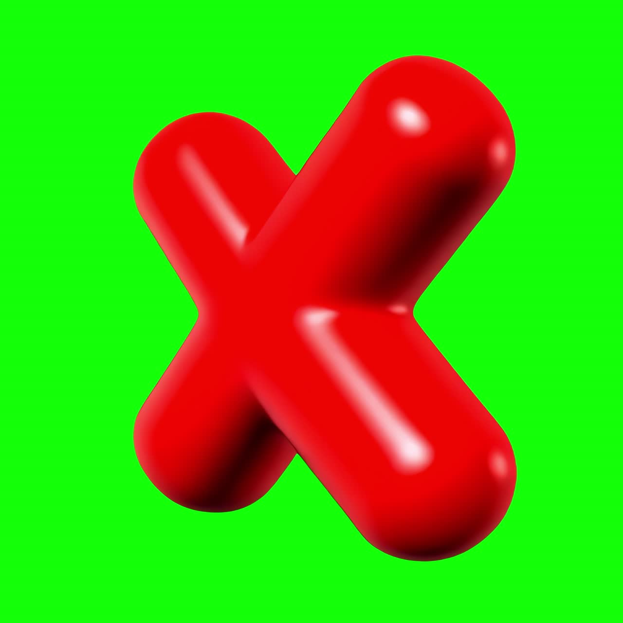 3D red X mark animation, transparent 4K video, green screen