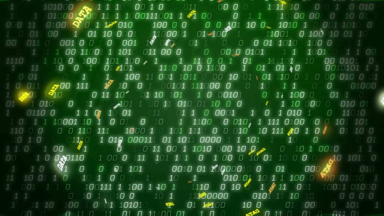 Incoming DATA tokens starting stream, drifting inward and forming columns to show tech data flow