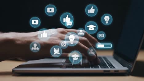 person using a laptop for e-learning and engaging with online content