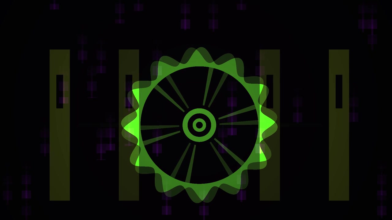 Visualizzatore audio verde dinamico con barre pulsanti su sfondo nero