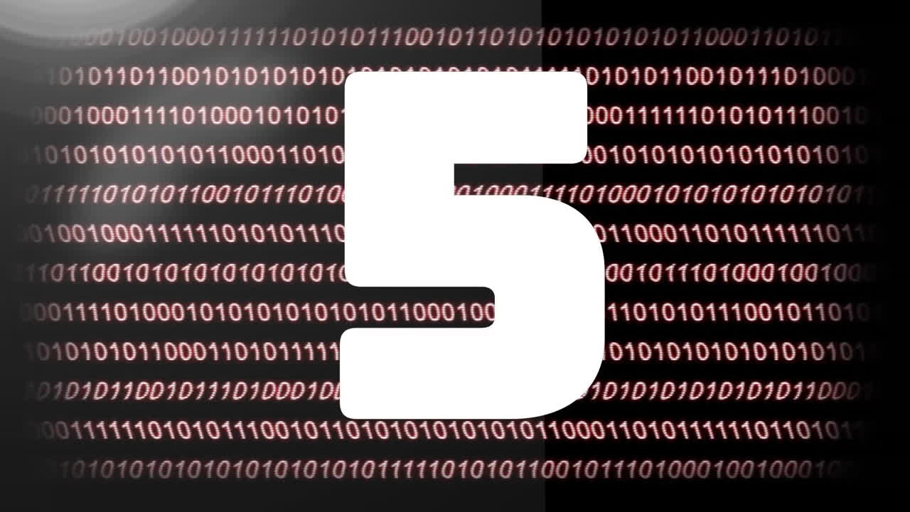 Animation of countdown and binary coding on black background