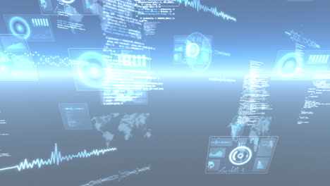 animation of scopes scanning, statistics recording and data processing on screens