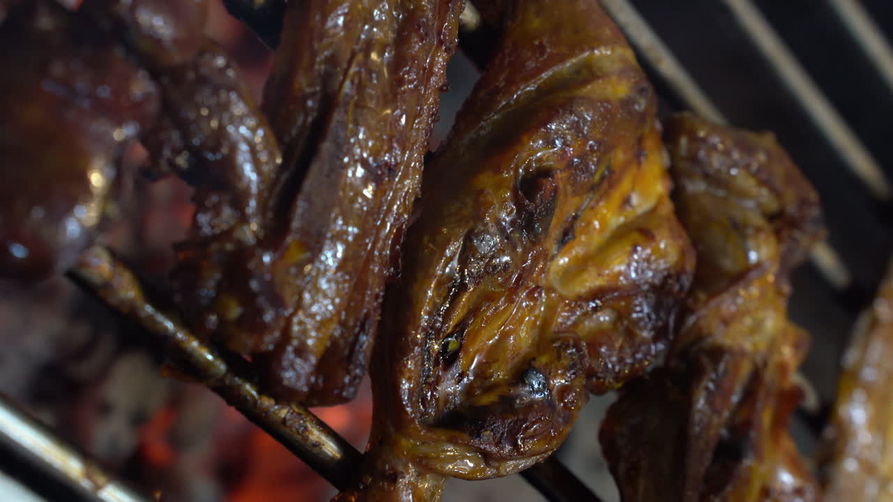 Tasty Chicken Meat Roasted Over Grill. Close Up