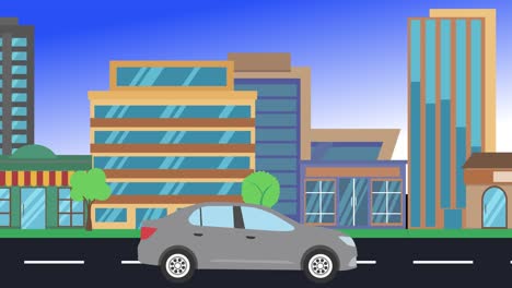viajes en coche por la ciudad vista lateral, animación en bucle, fondo de diseño plano
