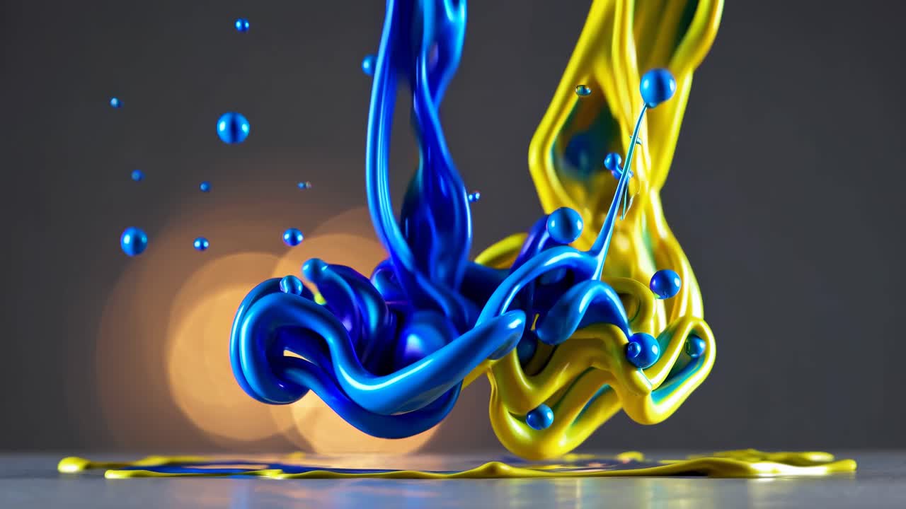 Abstract Splash of Blue and Yellow Liquids