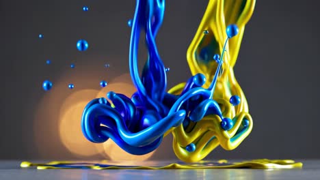 abstract splash of blue and yellow liquids