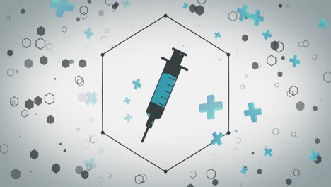 animation of crosses and vaccine on white background