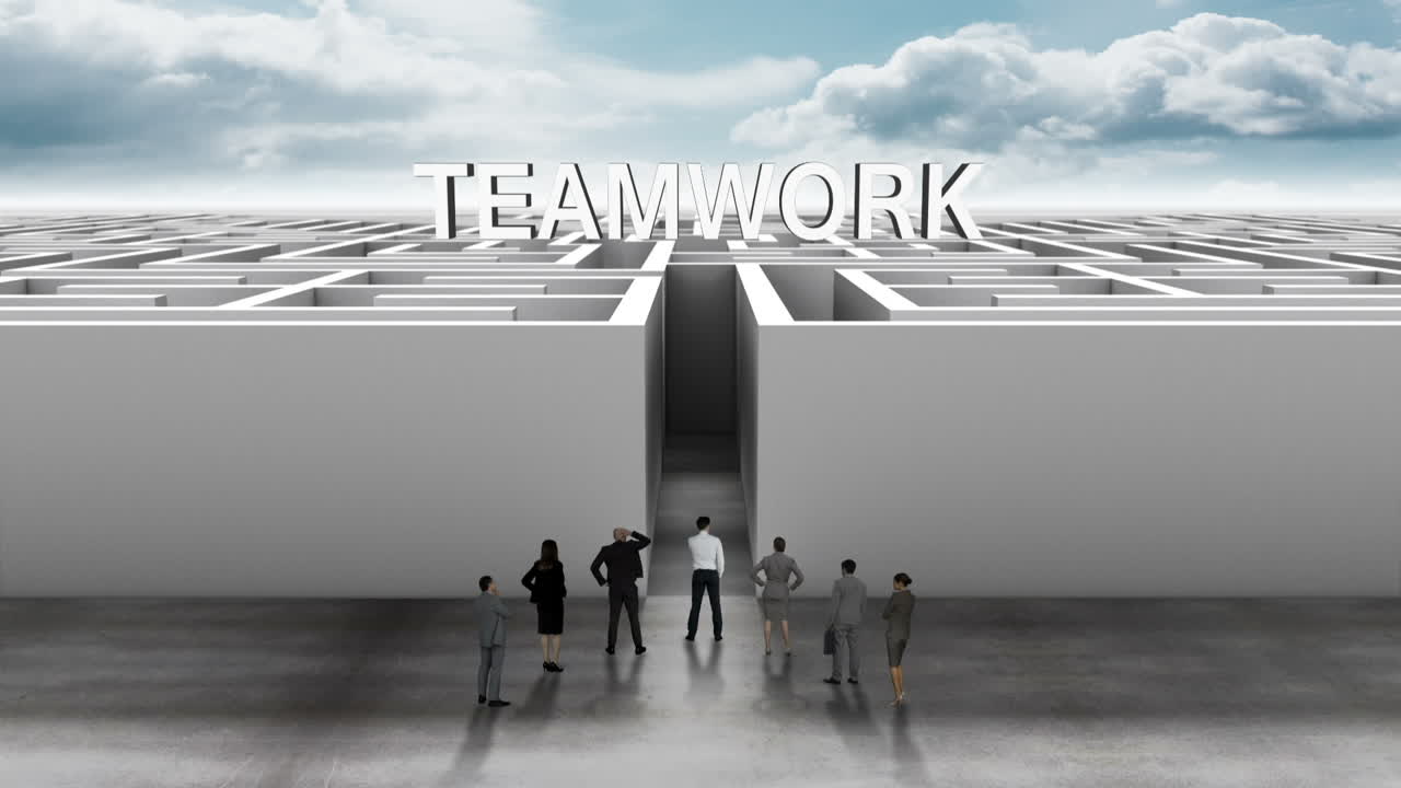 미로의 입구에 있는 사업가들