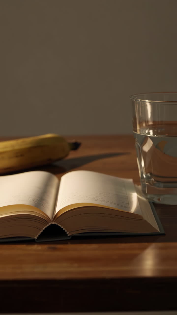 Simple Morning Setup with Book, Banana, and Water