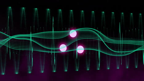 neon green waveforms and pink spheres, futuristic sound wave animation