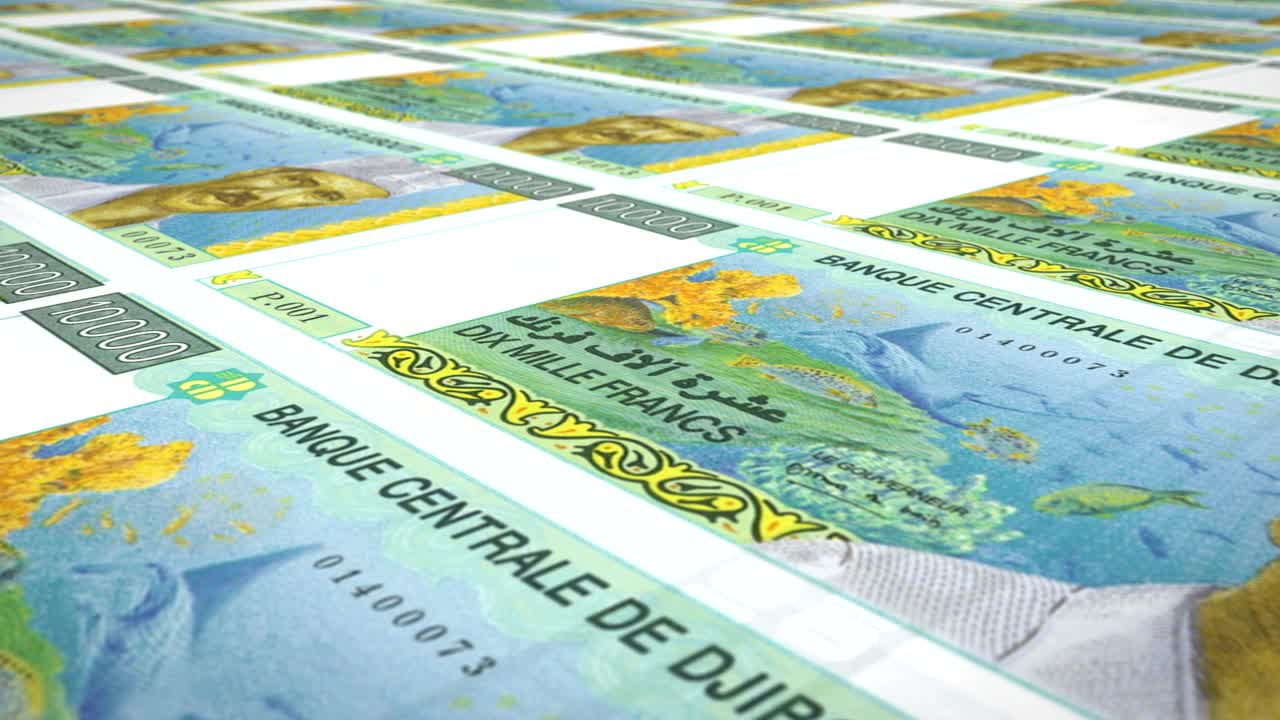 billetes de diez mil francos de djibouti enrollado, dinero en efectivo, bucle