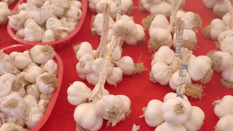 fresh garlic bulbs at a market