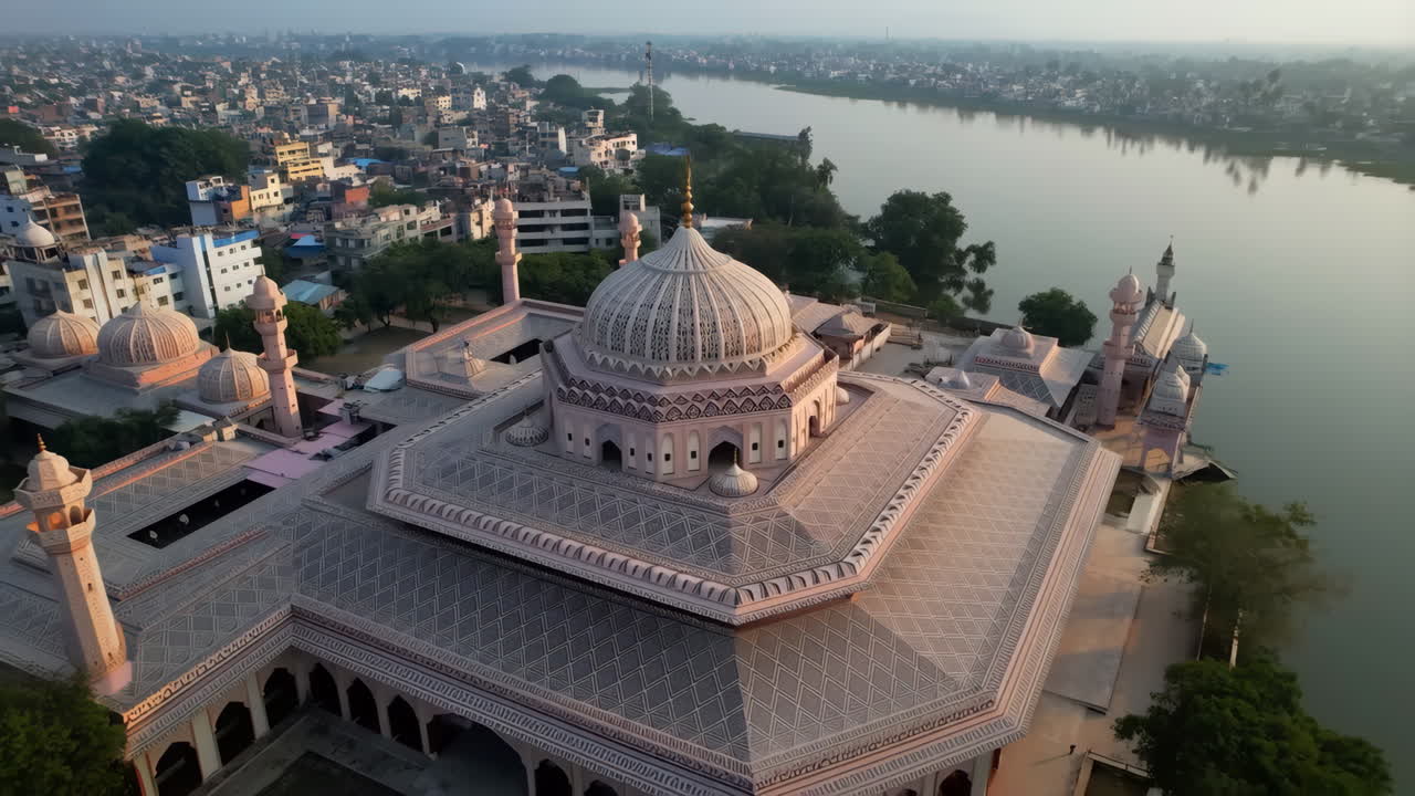 Aerial View of Khankah Mujibia Mosque in Patna, India by the River