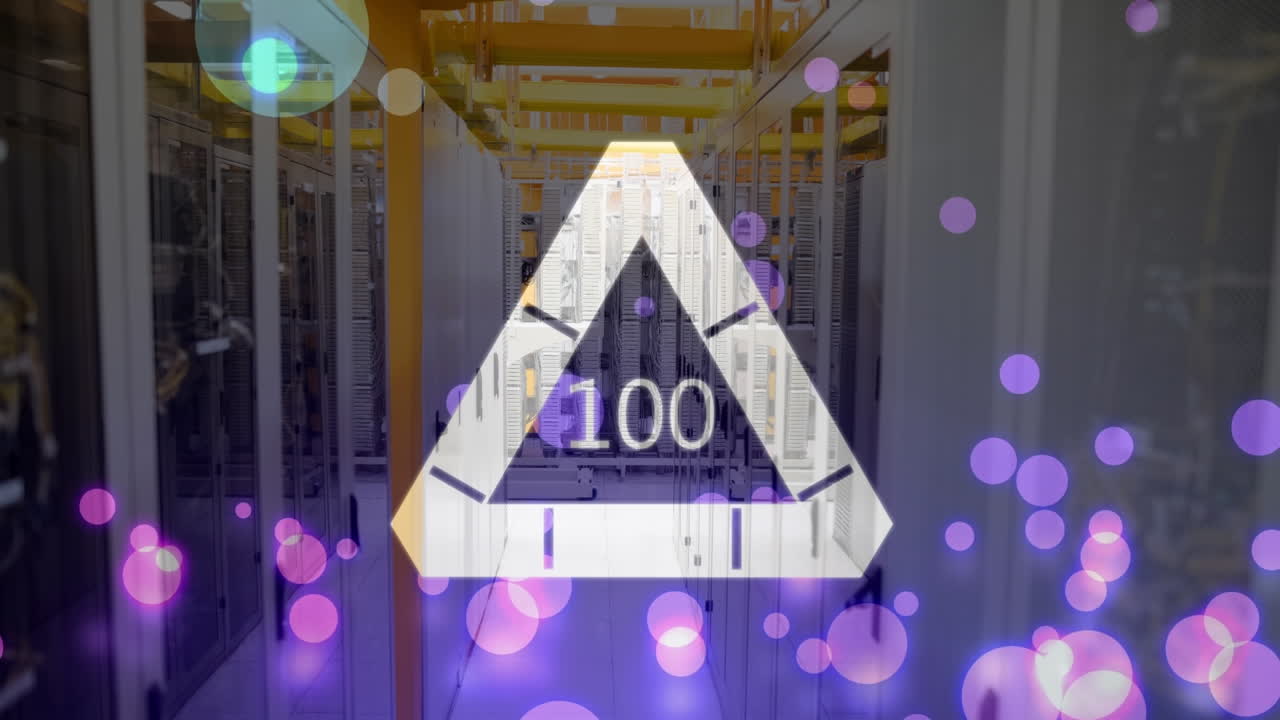 animación de luces, puntos flotantes y triángulo con porcentaje de carga sobre los servidores