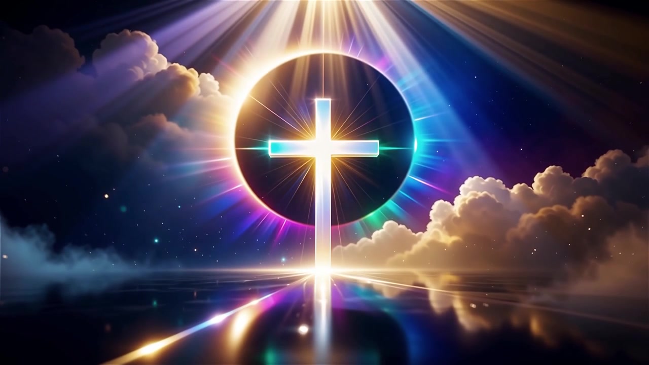 Croce Cristiana Luce Celestiale Sfondo per il Culto.