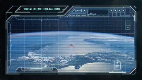 Kleines-Raumschiff,-Das-über-Die-Erde-Reist---Futuristischer-Computer-Hud