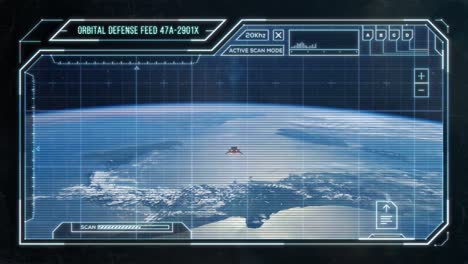 pequeña nave espacial que viaja sobre la tierra - computadora futurista hud