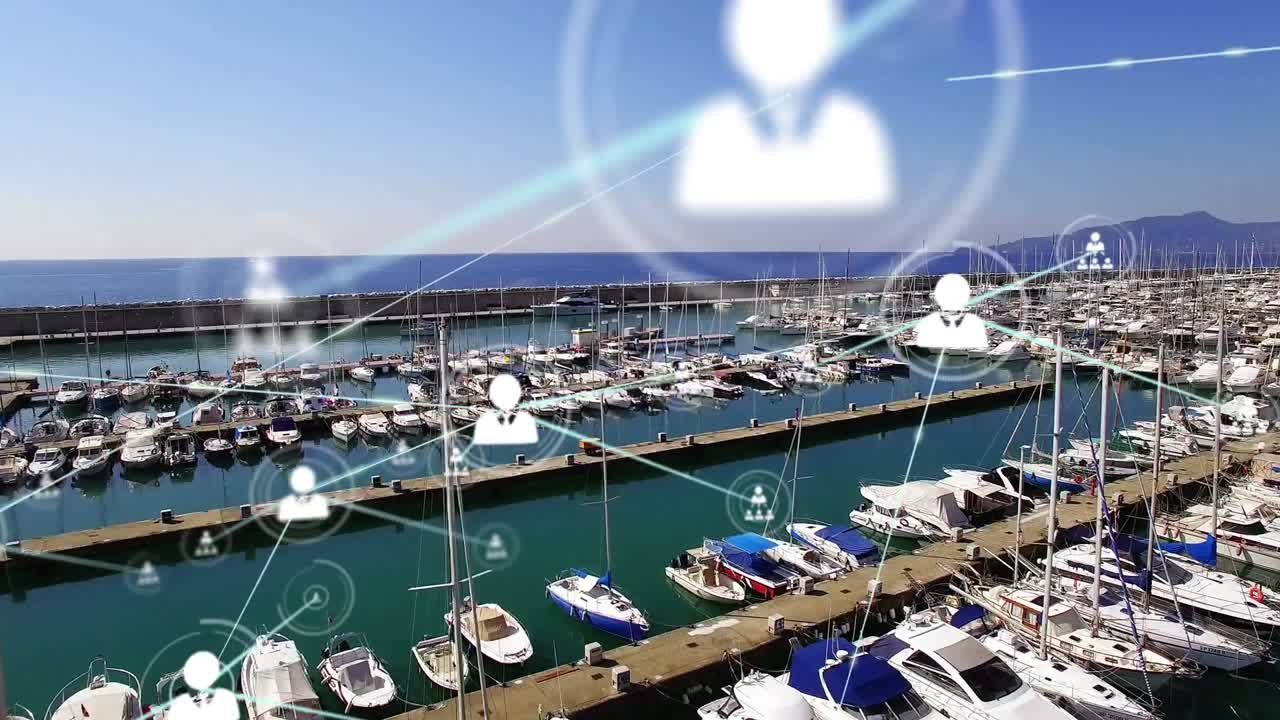 포트 위의 아이콘으로 연결 네트워크의 애니메이션