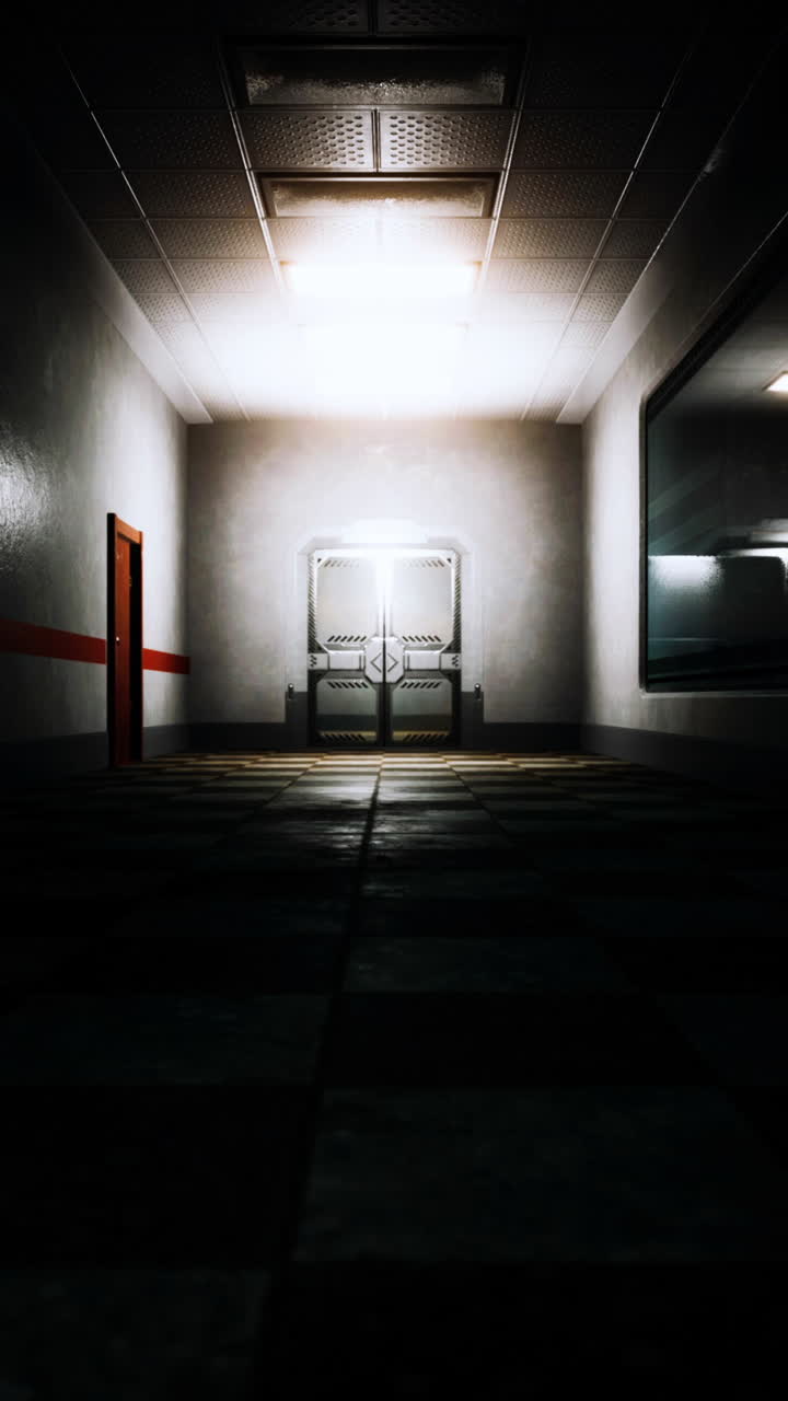 비어있는 어두운 병원 실험실 복도