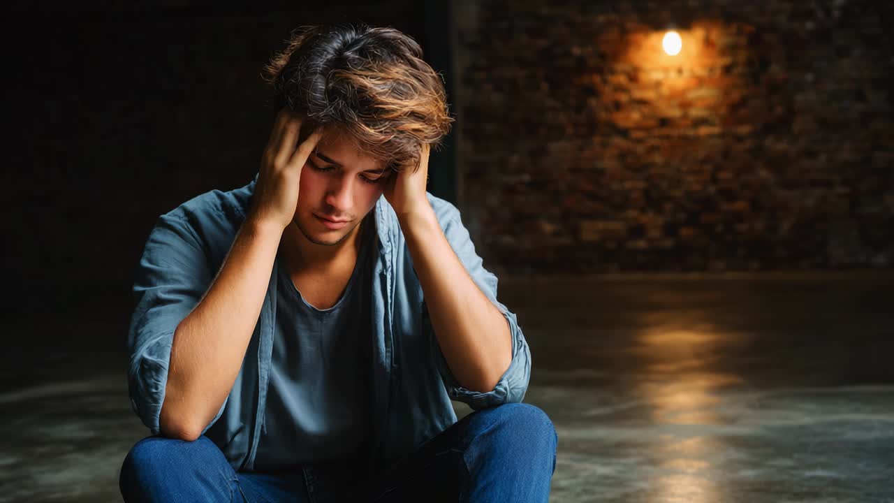 Lotta emotiva: una profonda riflessione su sentimenti travolgenti catturati in due potenti immagini che ritraggono un giovane uomo che combatte il suo tumulto interiore in un ambiente scarsamente illuminato