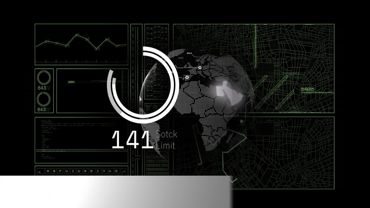 Breaking news animation over digital world map and data charts