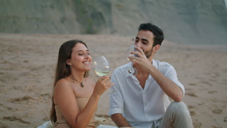 young newlyweds celebrate date beach nature. closeup lovers enjoy vacation