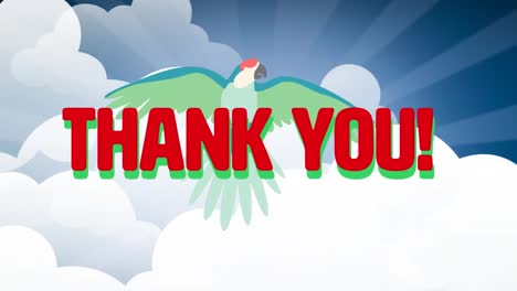 Animation-of-thank-you-text-over-parrot-and-sky-with-clouds