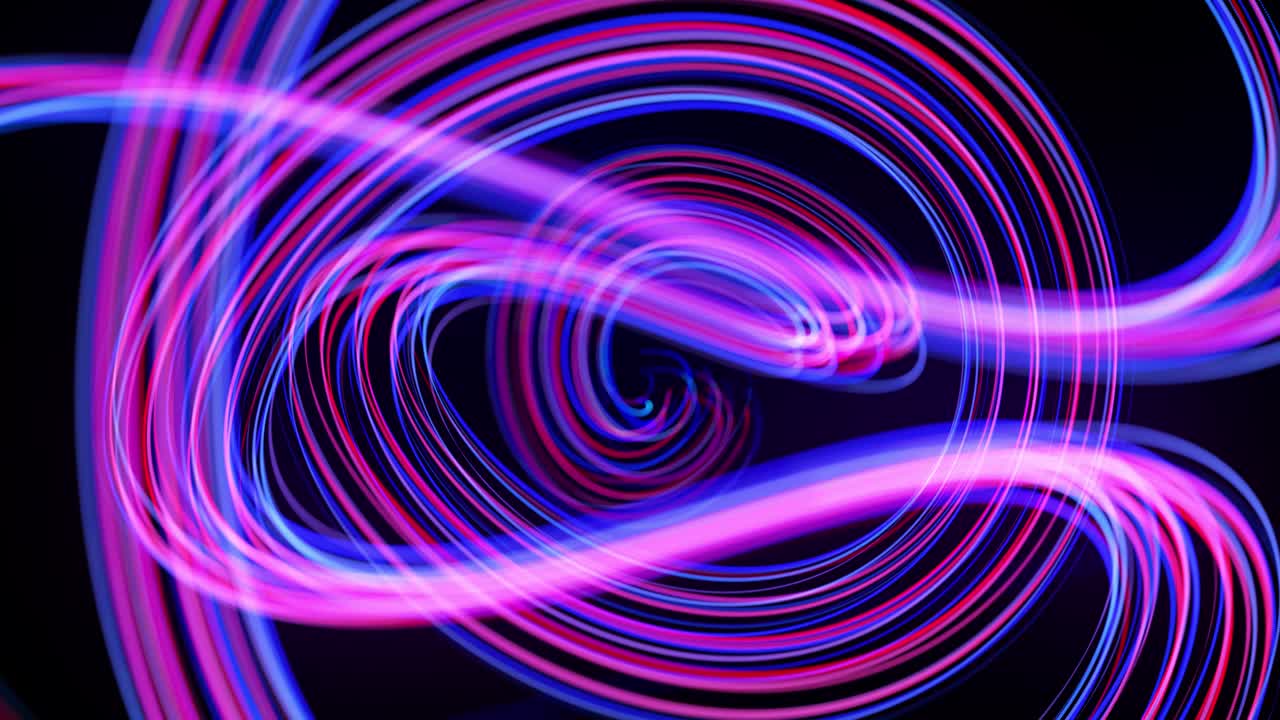 Light flow bg in 4k. Abstract looped background with light trails, stream of red blue neon lines in space move to form looped spiral shapes. Modern trendy motion design background. Light effect,