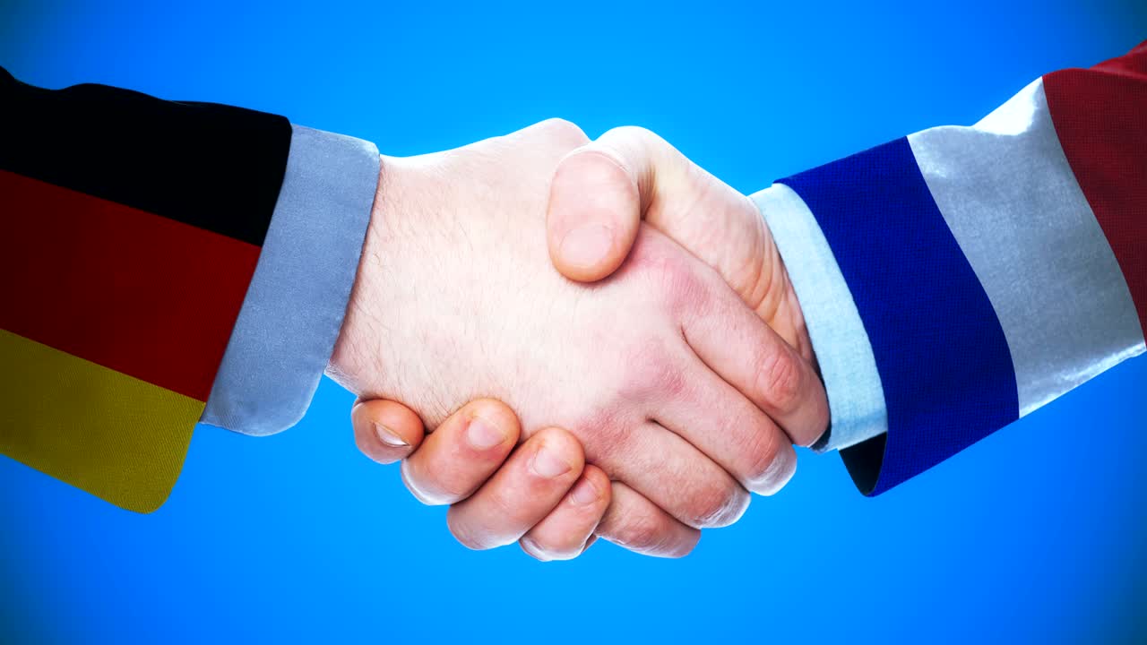 Germany - France / Handshake concept animation about countries and politics / With matte channel
