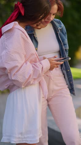 two young women looking at a phone