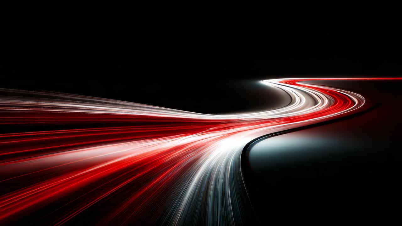 Dynamic Flow of Light: Capturing the Essence of Motion through Red and White Luminescence on a Dark Background, Showcasing the Energy and Speed in Abstract Form