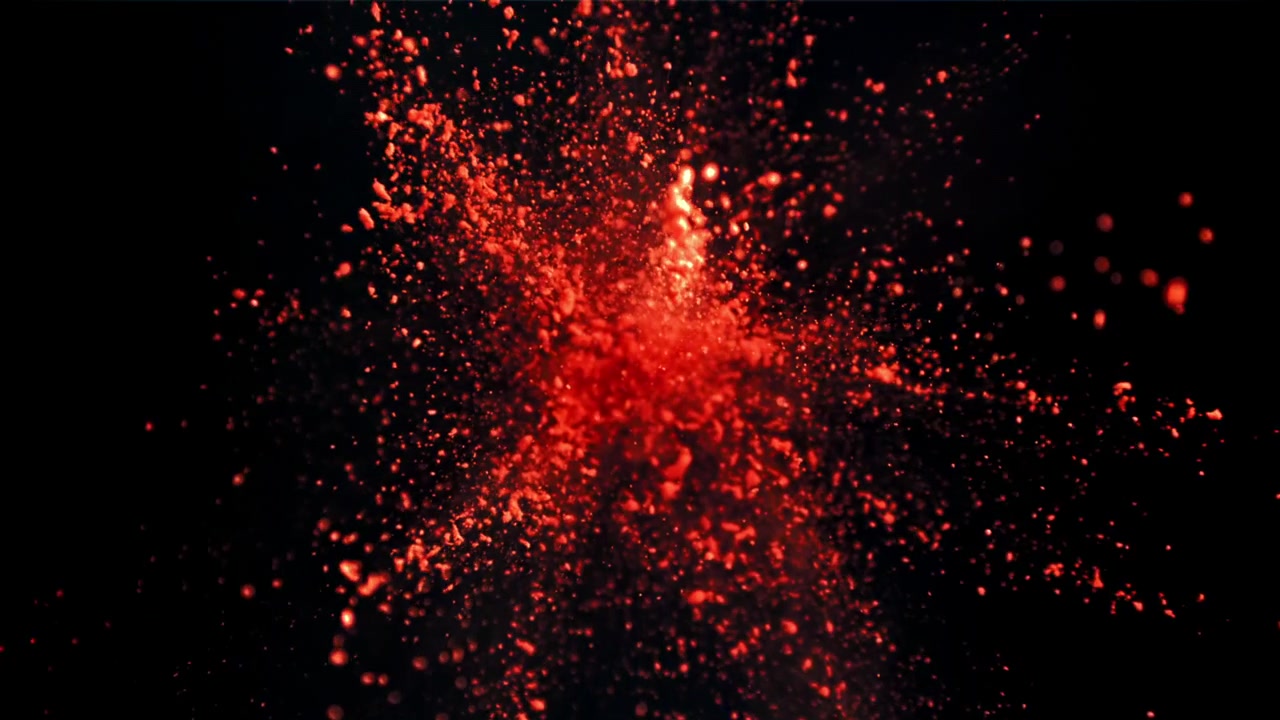 Red Powder Explosion on Black Background in Slow Motion