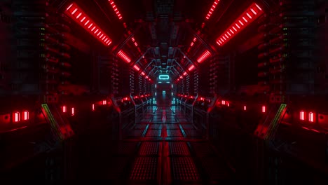 flying into spaceship tunnel, sci-fi spaceship corridor. futuristic technology for technical titles and backgrounds. internet traffic graphics, speed. 3d rendering. 4k animation of seamless loop