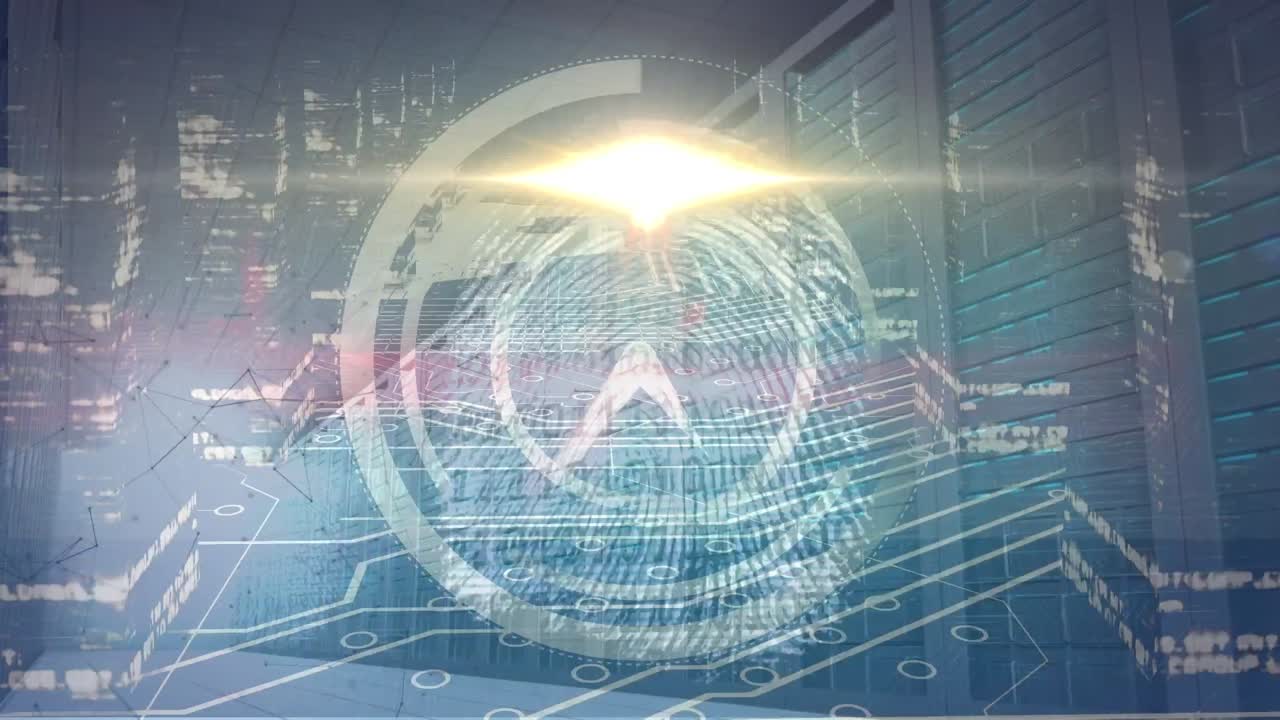 시계를 움직이는 fasr의 애니메이션, 빛나는 컴퓨터 회로판에서 데이터 처리