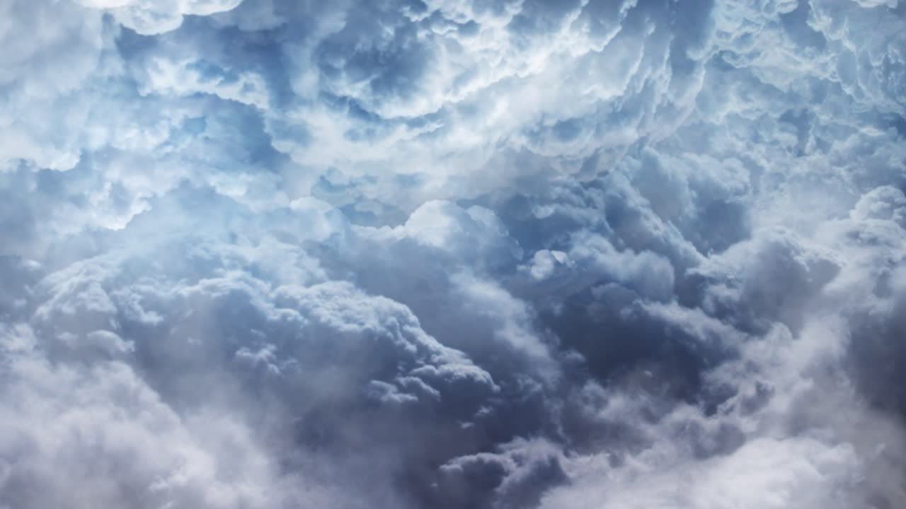 point of view moving closer to the thick clouds above the sky, a thunderstorm