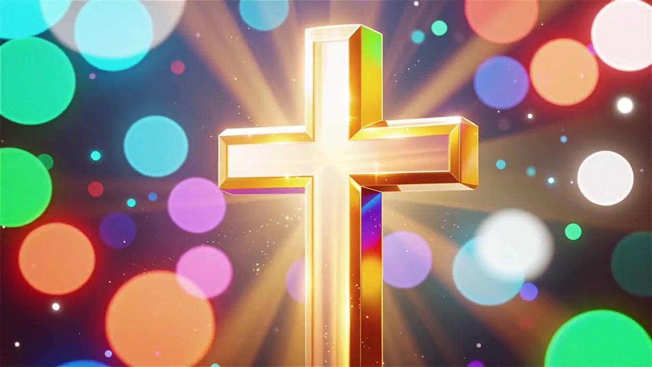 Christliches Kreuz, himmlisches Licht, Anbetungshintergrund.