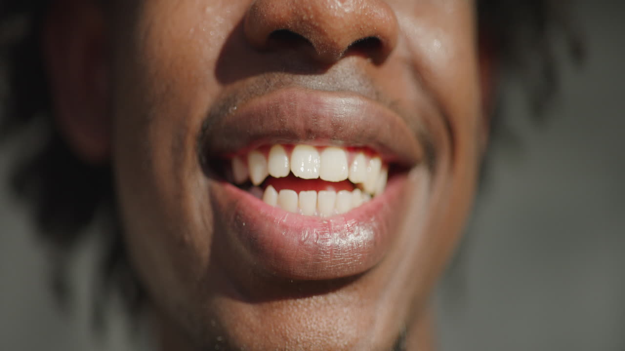 Young African American Male Beautiful Smile, Close Up, Slow Motion