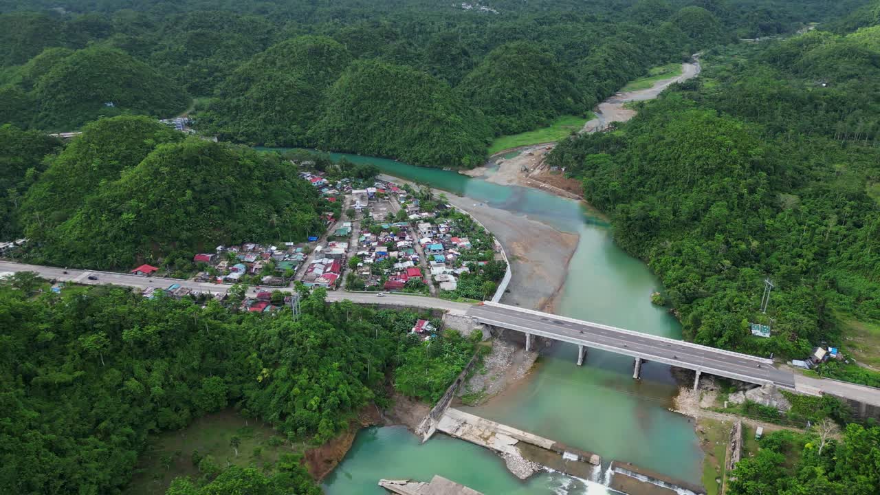 Marcos Bridge Over Pajo River In Sto Domingo, Virac, Catanduanes, Philippines. Aerial Drone Shot