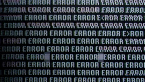 líneas de texto de error con efectos de glitch, clasificación de píxeles con parpadeo y glitches analógicos, estética nostálgica y retro