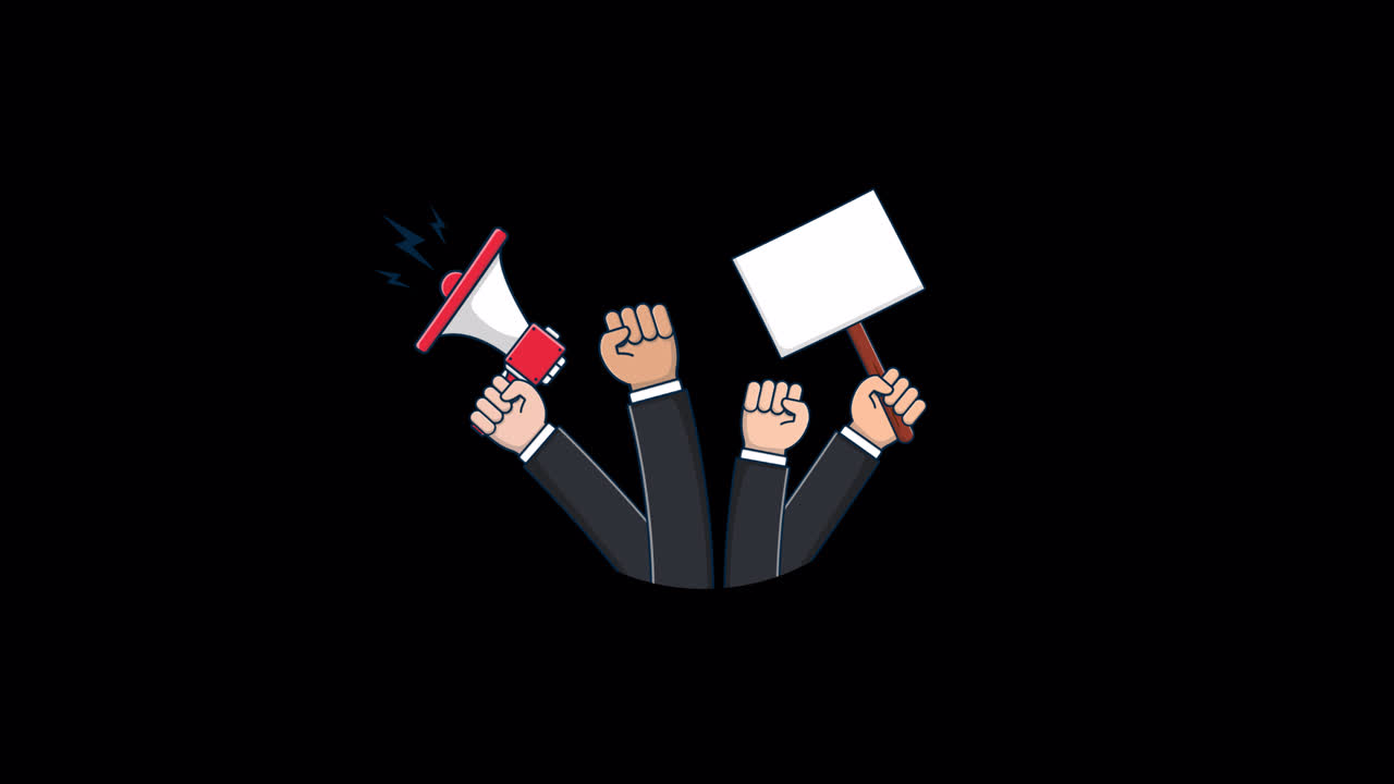 Animated Protest Arms with Megaphone and Blank Sign