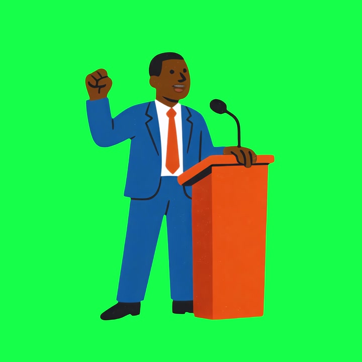 Animated African American Man Giving a Speech at a Podium