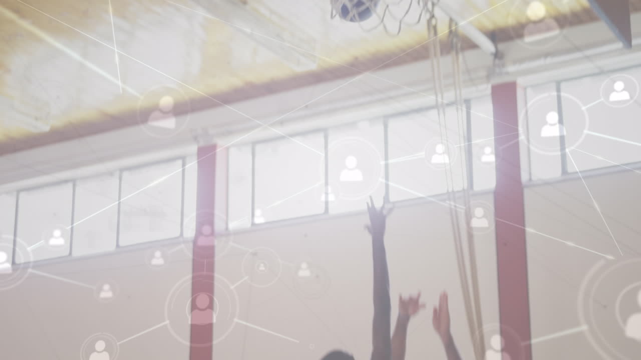 animación de la red de conexiones entre diversos jugadores de baloncesto