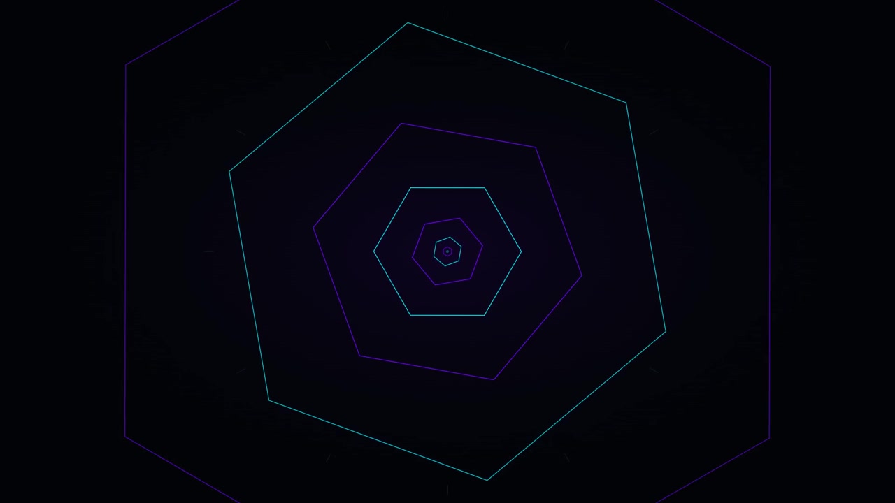 Túnel Abstrato de Formas Hexagonais Brilhantes no Espaço Escuro