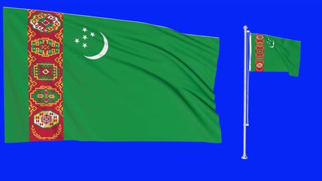 Greenscreen-Schwenkt-Turkmenistan-Flagge-Oder-Fahnenmast