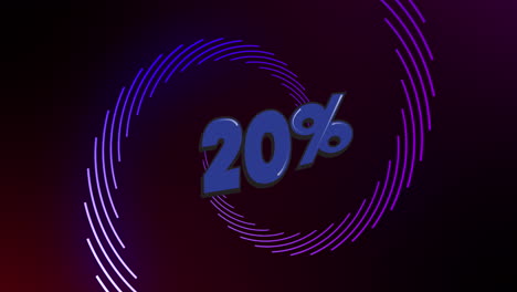 Animation-of-20-percent-and-violet-lines-rotating-over-black-background