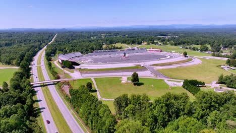 aerial-push-in-to-north-wilkesboro-speedway-in-north-wilkesboro-nc,-north-carolina