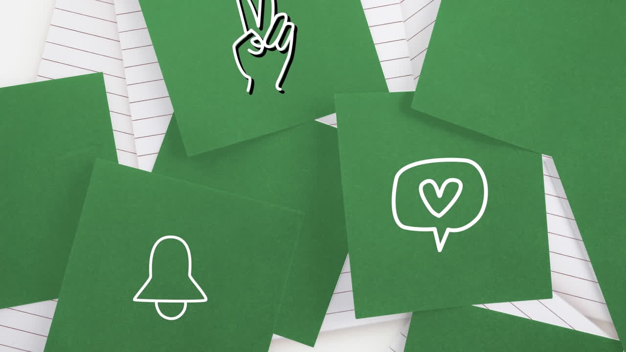 анимация белых иконок колокольчика и речевого пузыря с мерцающим сердцем