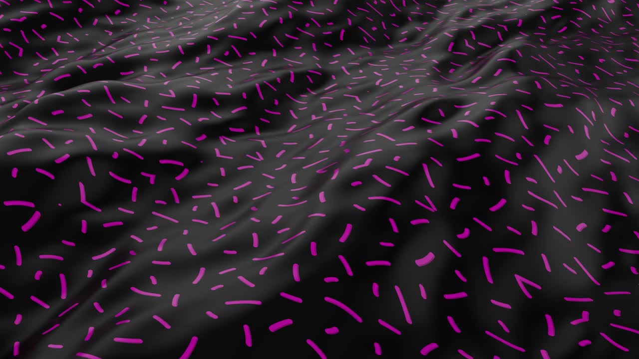 superficie lisa abstracta con ondas. tela con olas. patrón rosa de líneas en un lienzo negro. textil de lujo de moda. para publicidad, cartel, marca, web. animación 3d de bucle sin costuras. 4k uhd