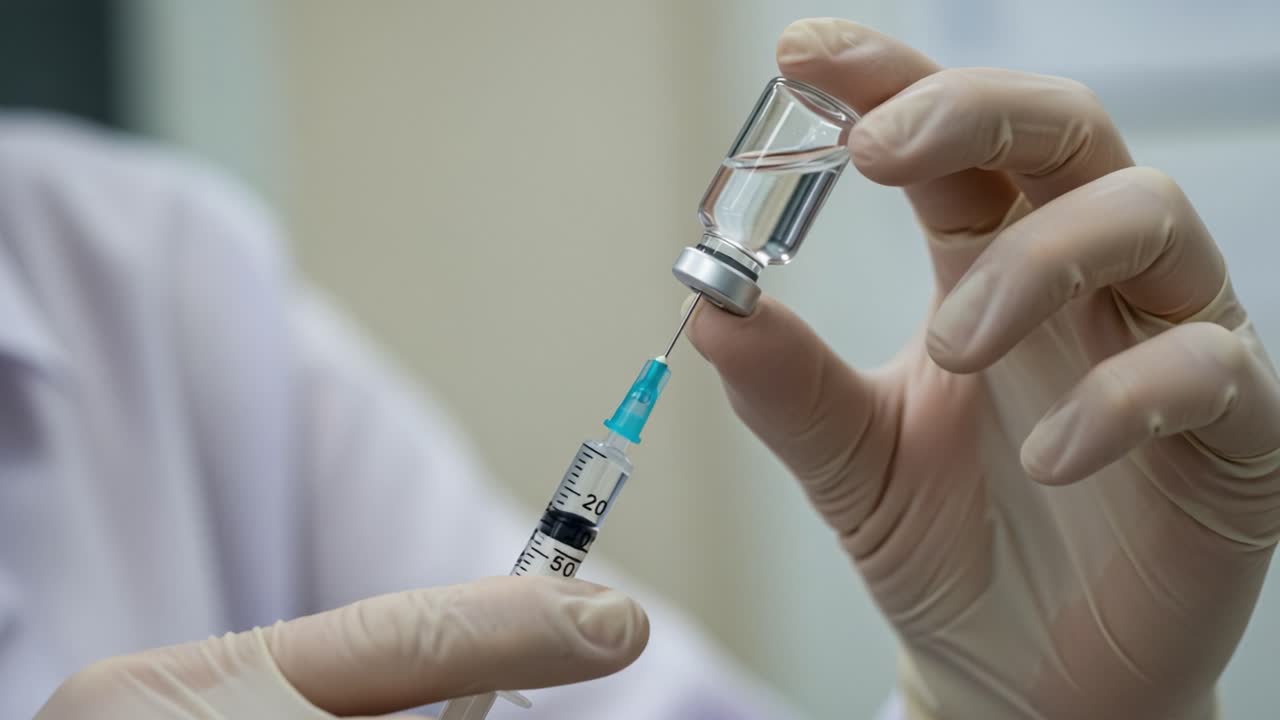Healthcare Professional Preparing Vaccine Procedure with Syringe and Vial, Showcasing Important Steps in Immunization Preparation and Administration Process